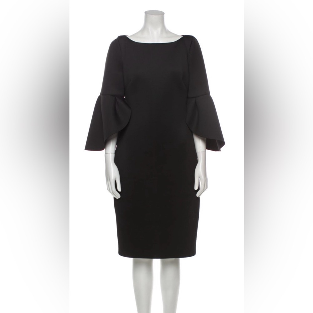 Badgley Mischka Bateau Neckline Three-Quarter Sleeve Black Dress Sz 8